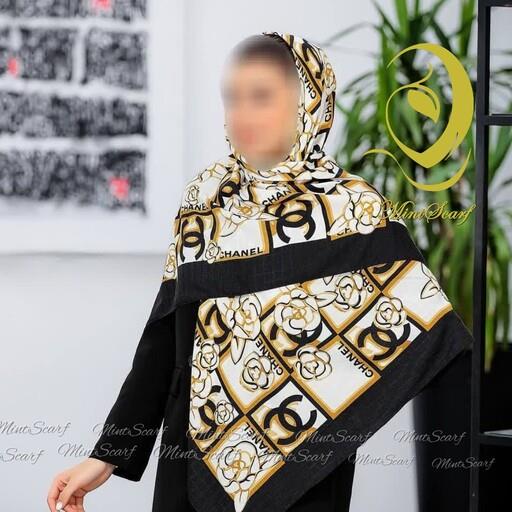 روسری  نخیجولیاطرح  chanel دور دست دوزمنگوله دارسفید مشکی  قواره بزرگ  ارسال رایگان